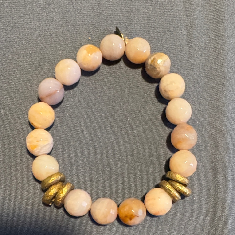 Pink Peach Beaded Stretch Bracelet with Gold Accents